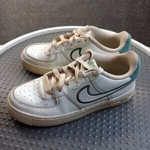 Nike Air Force 1 Low Youth 3.5Y White Green Leather Sneakers